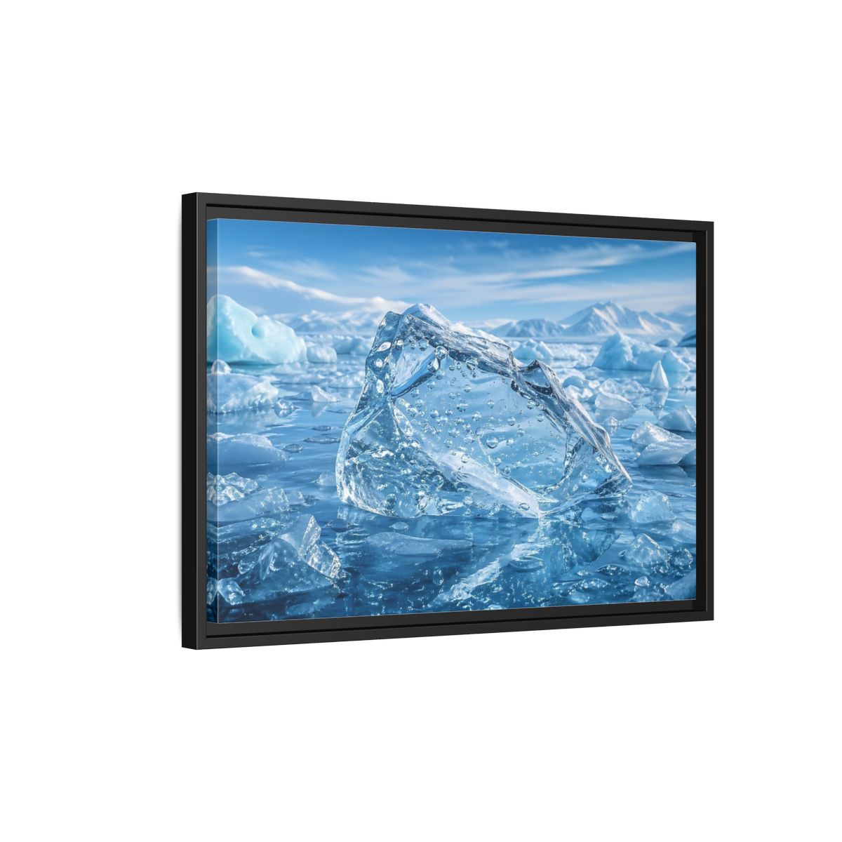 Side Mockup 3. Nature Iceberg Blue Ice shown as stretched canvas wall art