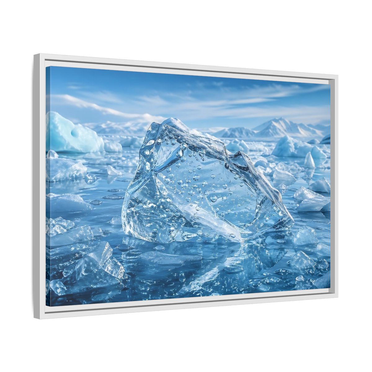Side Mockup 10. Nature Iceberg Blue Ice shown as stretched canvas wall art