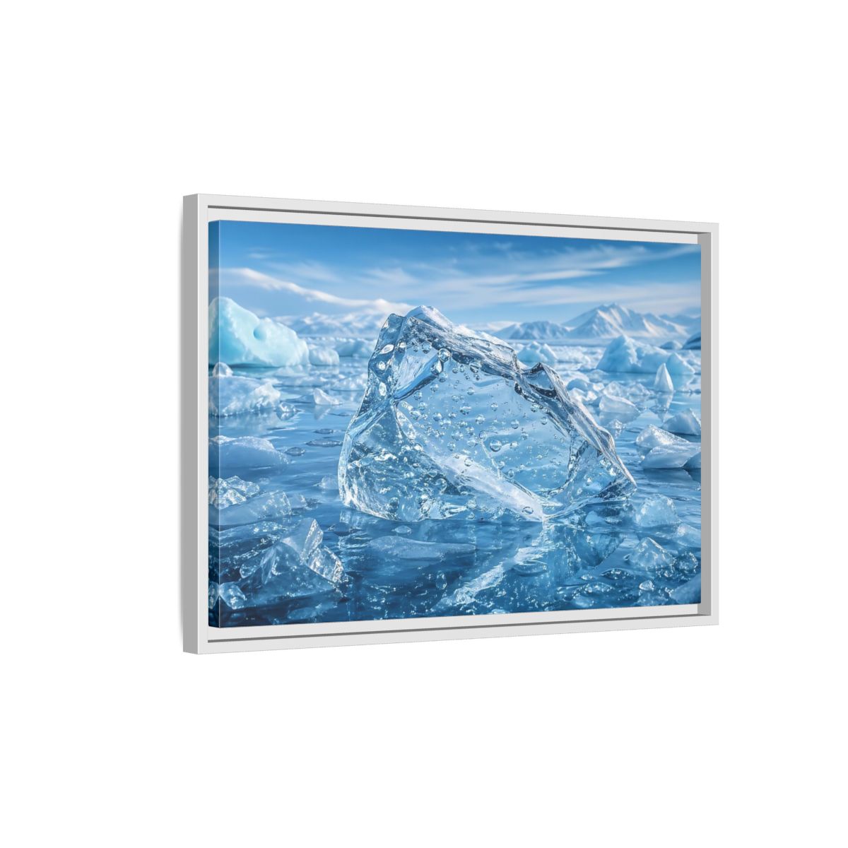 Side Mockup 1. Nature Iceberg Blue Ice shown as stretched canvas wall art