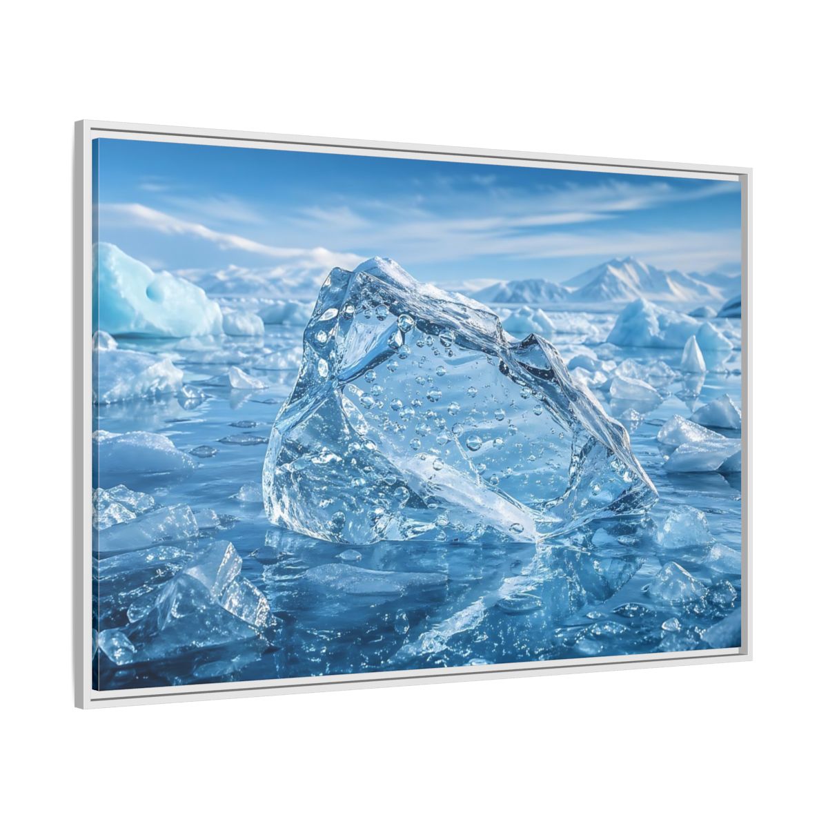 Side Mockup 7. Nature Iceberg Blue Ice shown as stretched canvas wall art