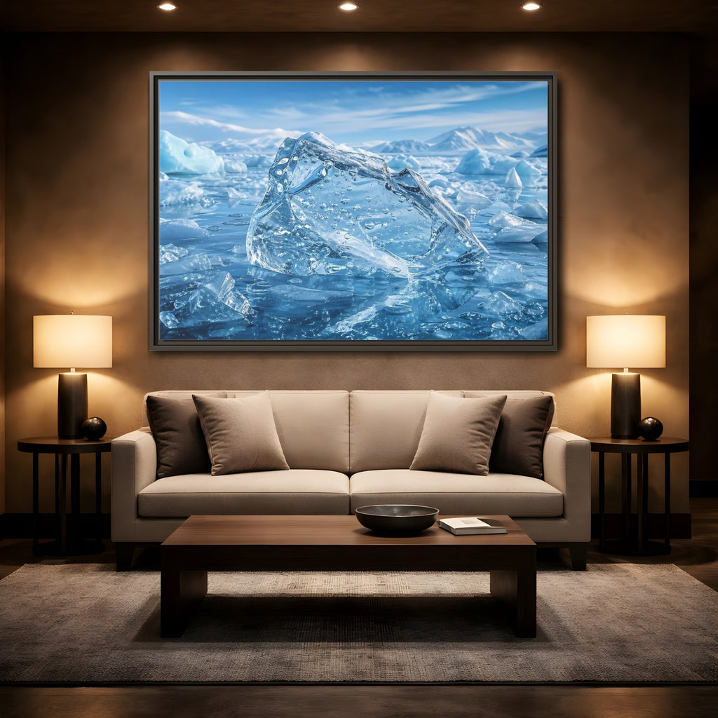 Mockup 2. Nature Iceberg Blue Ice shown as stretched canvas wall art