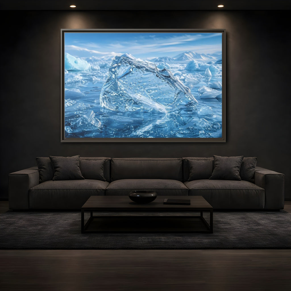 Mockup 3. Nature Iceberg Blue Ice shown as stretched canvas wall art
