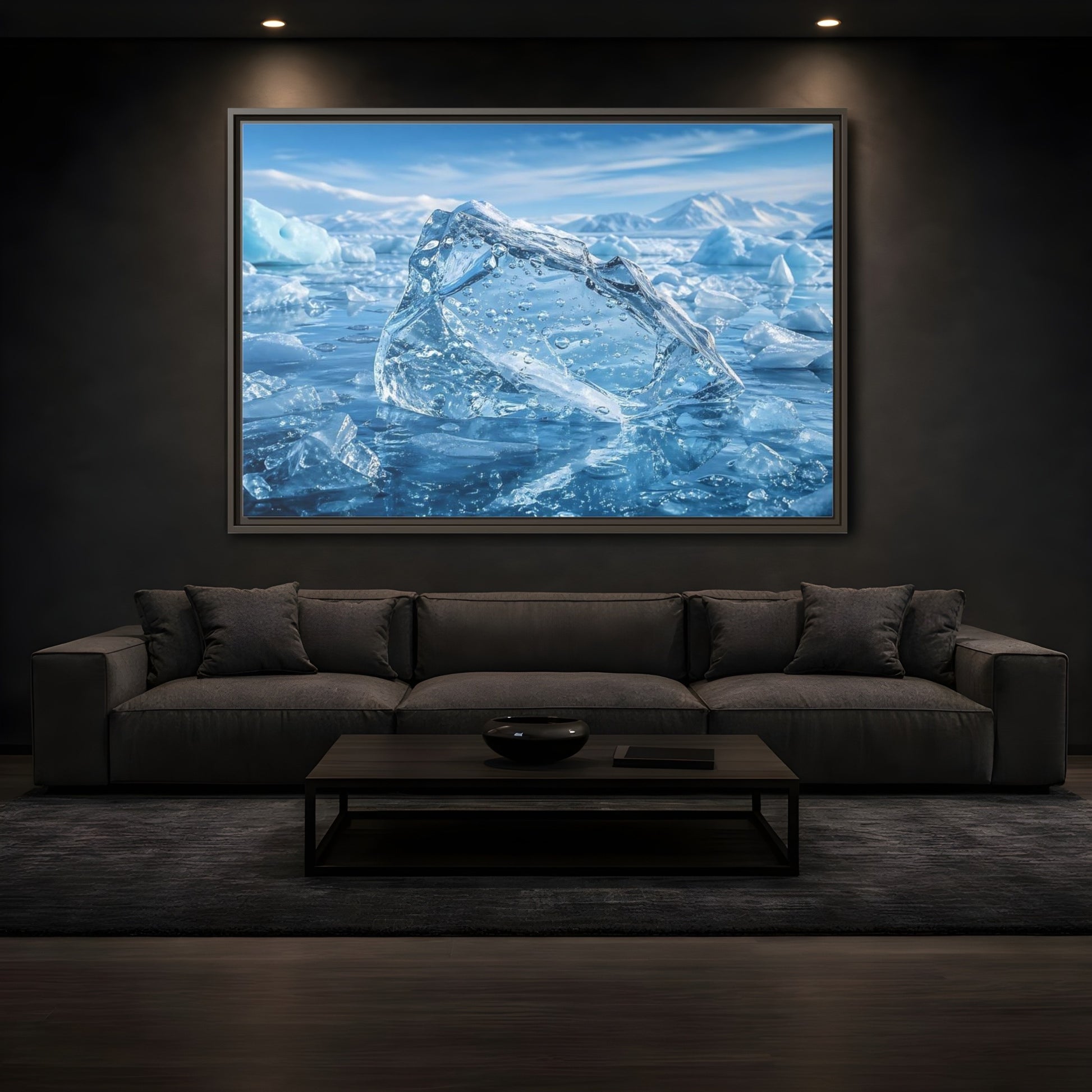 Mockup 3. Nature Iceberg Blue Ice shown as stretched canvas wall art