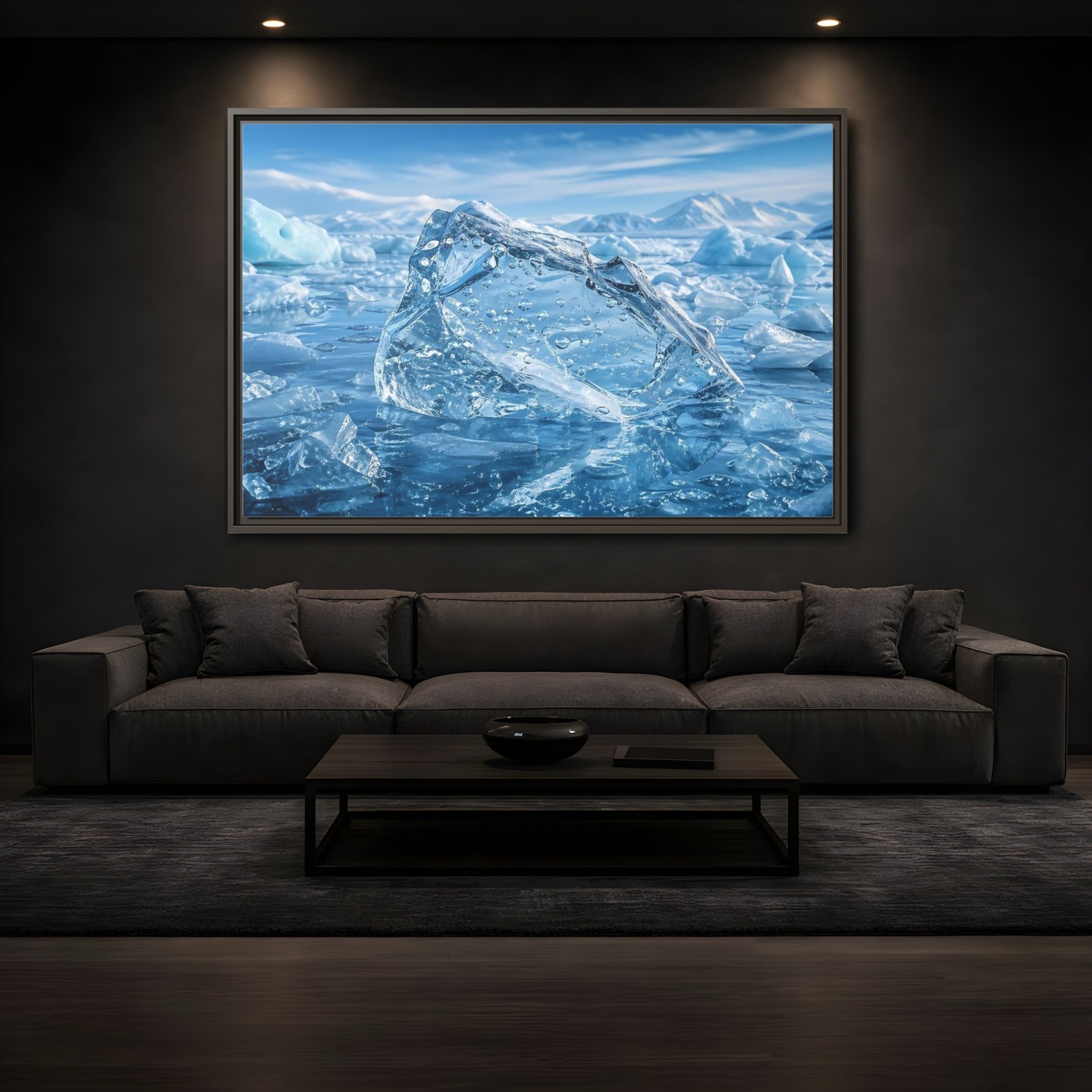 Mockup 3. Nature Iceberg Blue Ice shown as stretched canvas wall art