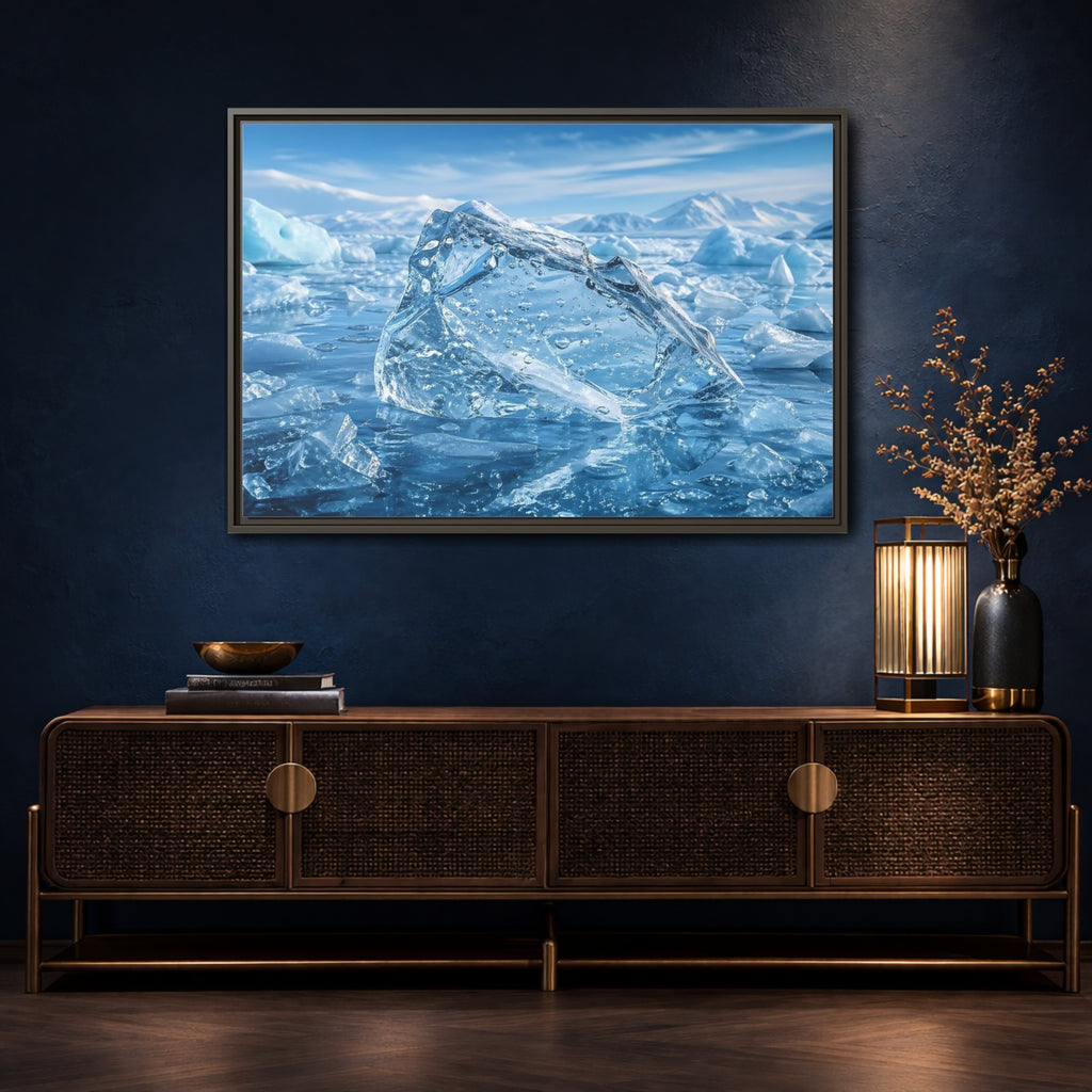 Mockup 4. Nature Iceberg Blue Ice shown as stretched canvas wall art