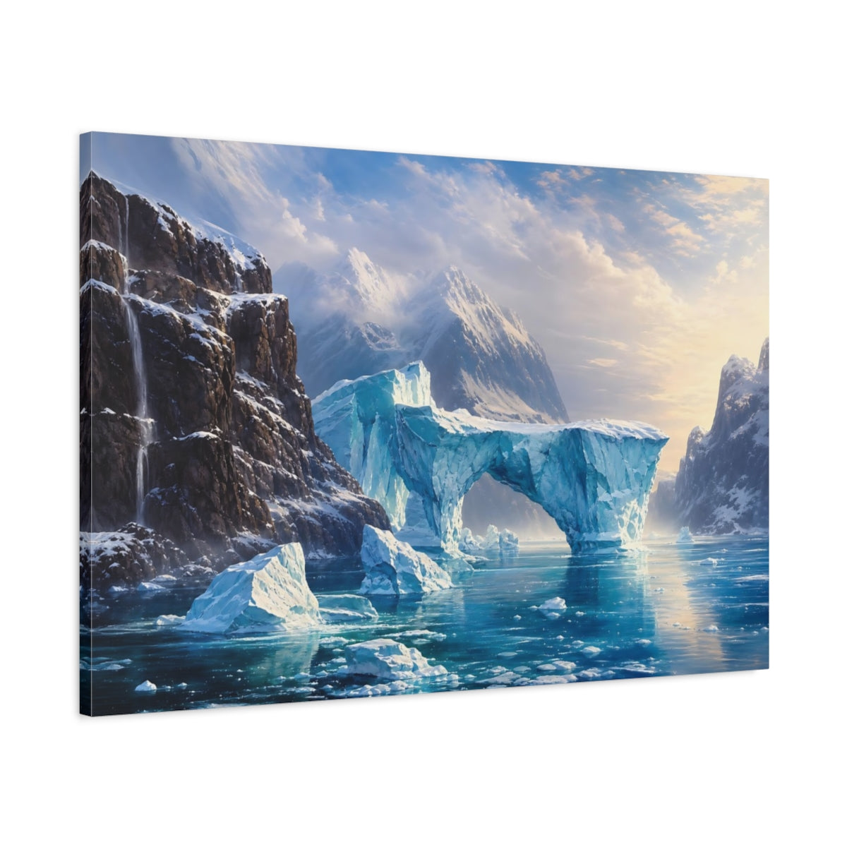 Main Mockup. Nature Icebergs Blue Ice Landscape shown as stretched canvas wall art