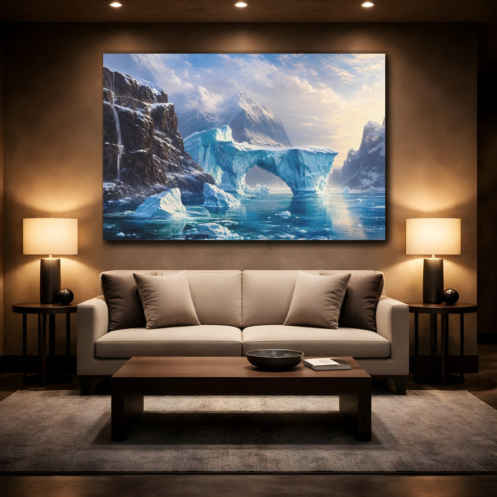 Mockup 2. Nature Icebergs Blue Ice Landscape shown as stretched canvas wall art