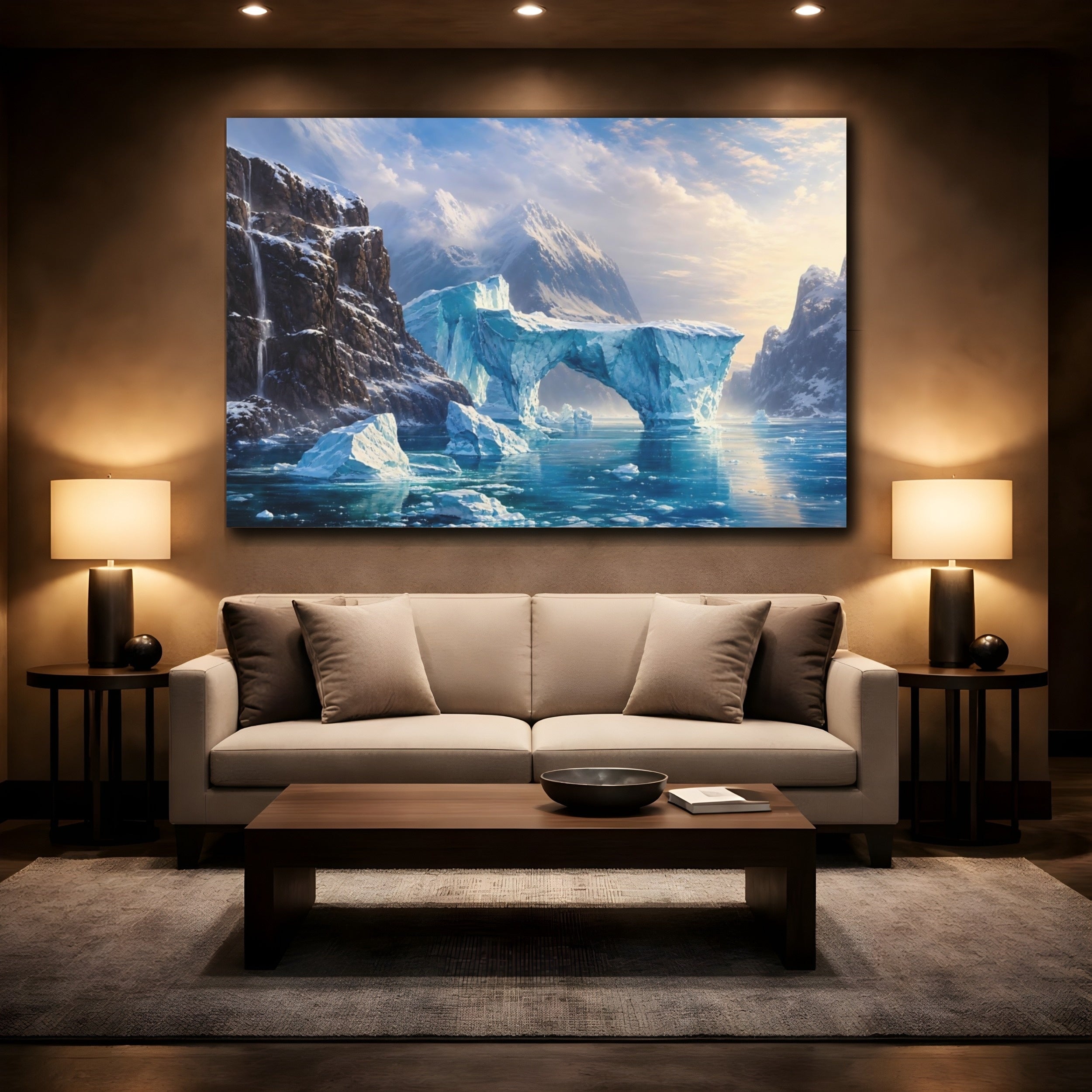 Mockup 2. Nature Icebergs Blue Ice Landscape shown as stretched canvas wall art