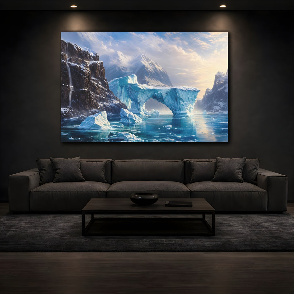Mockup 3. Nature Icebergs Blue Ice Landscape shown as stretched canvas wall art