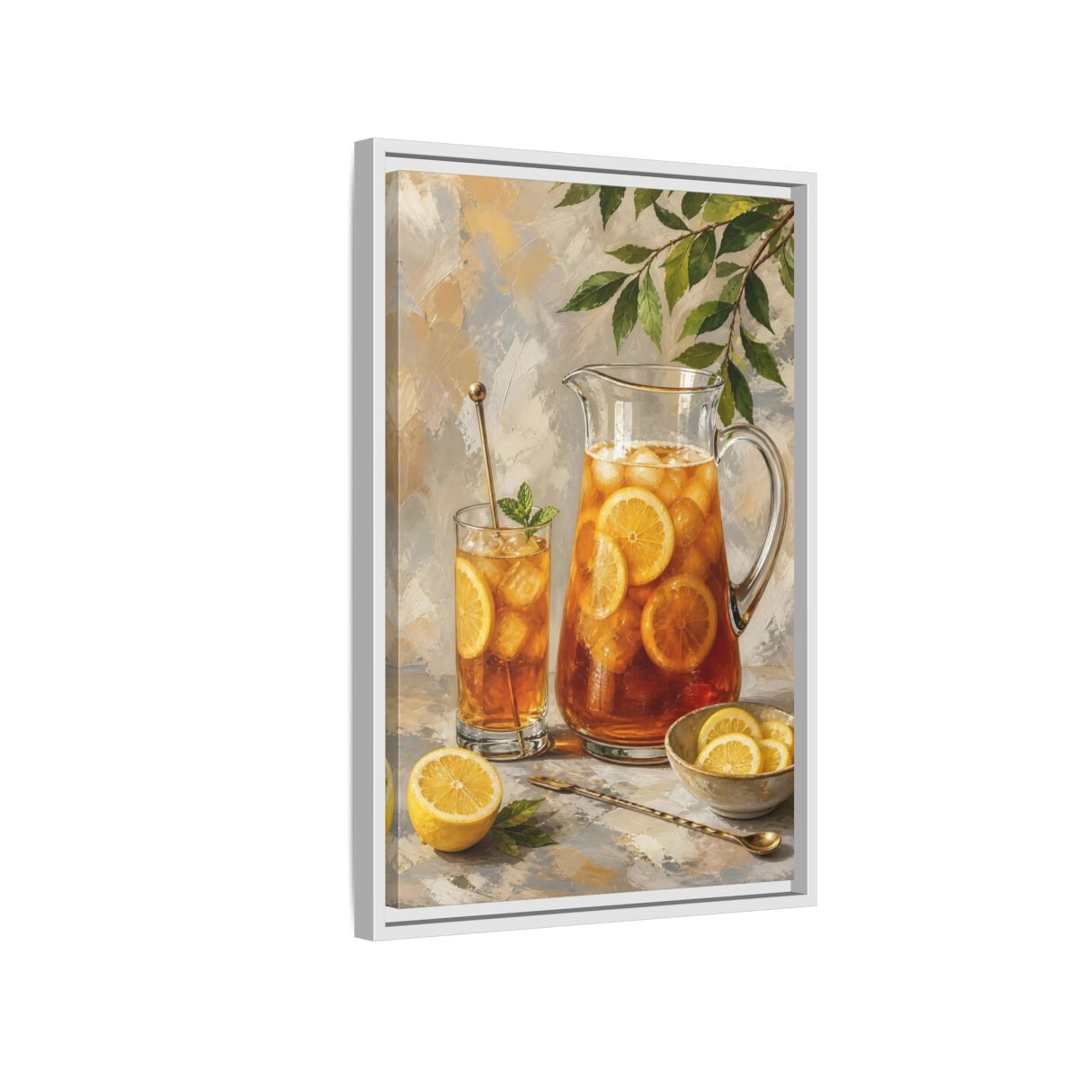 Side Mockup 1. Nature Iced Tea Lemon Iced Tea shown as framed canvas print