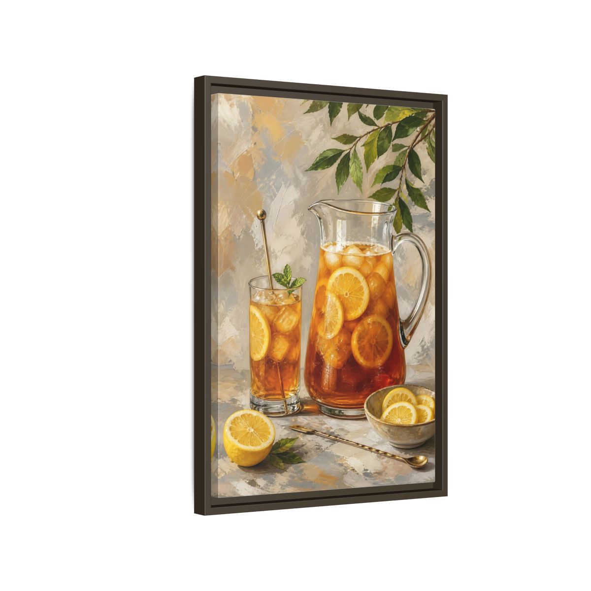 Side Mockup 2. Nature Iced Tea Lemon Iced Tea shown as framed canvas print