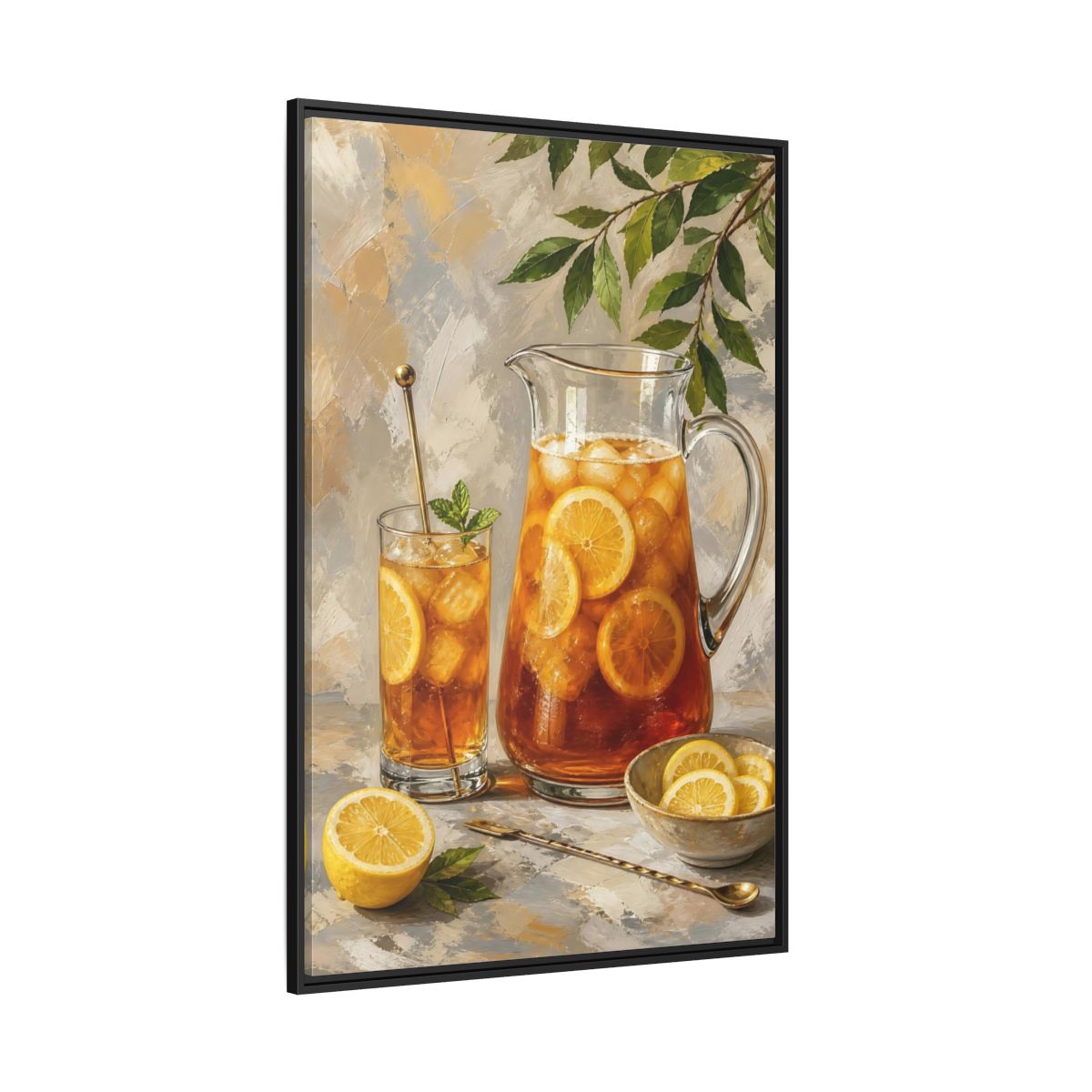 Side Mockup 12. Nature Iced Tea Lemon Iced Tea shown as framed canvas print