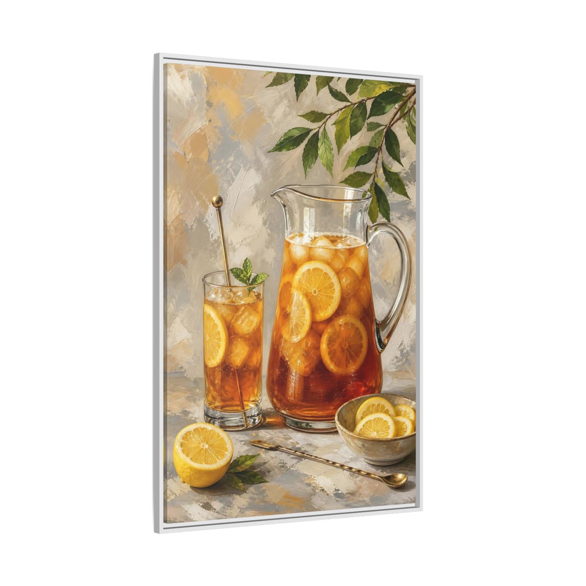 Side Mockup 7. Nature Iced Tea Lemon Iced Tea shown as framed canvas print