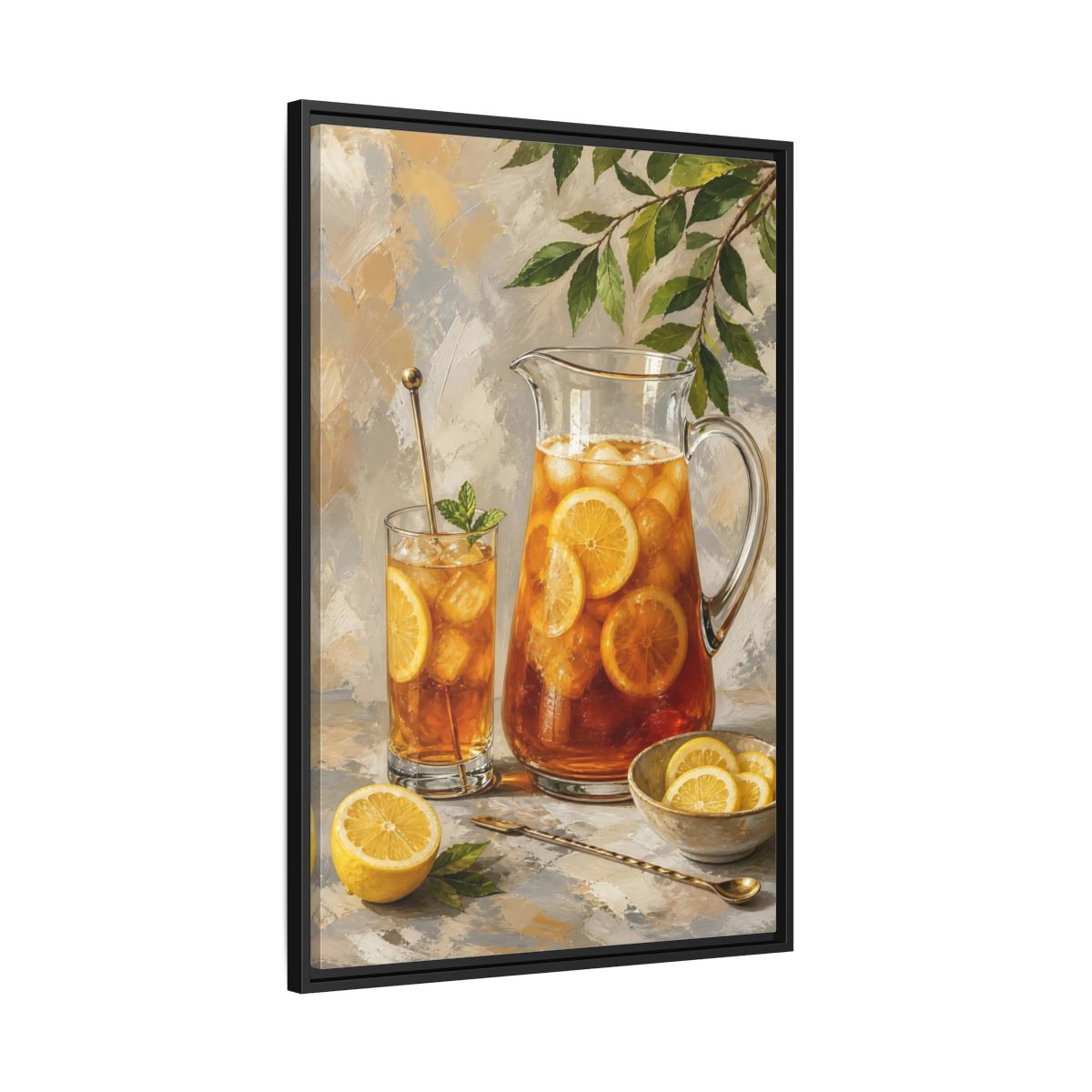 Side Mockup 13. Nature Iced Tea Lemon Iced Tea shown as framed canvas print