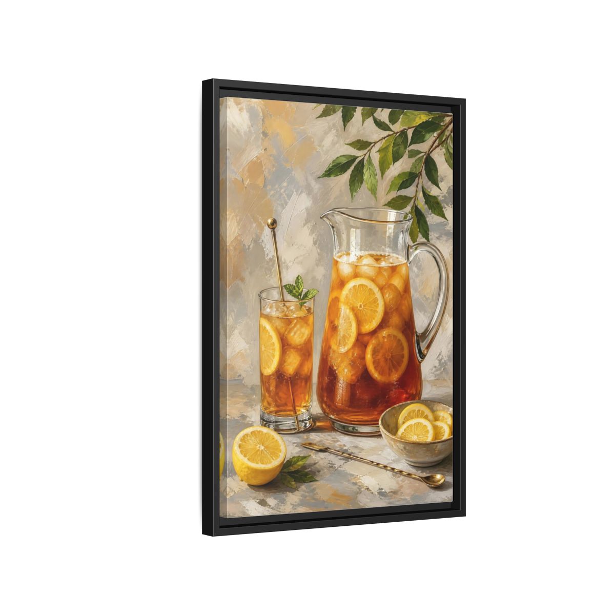 Side Mockup 3. Nature Iced Tea Lemon Iced Tea shown as framed canvas print