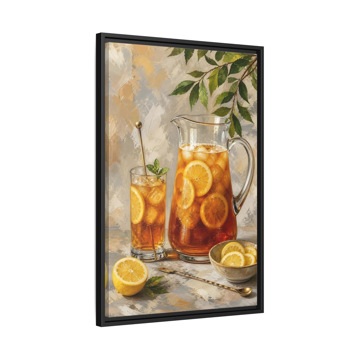 Side Mockup 14. Nature Iced Tea Lemon Iced Tea shown as framed canvas print