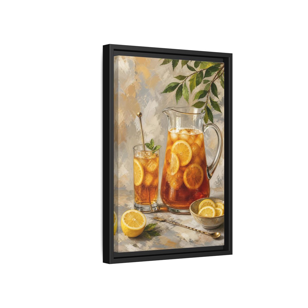Side Mockup 6. Nature Iced Tea Lemon Iced Tea shown as framed canvas print