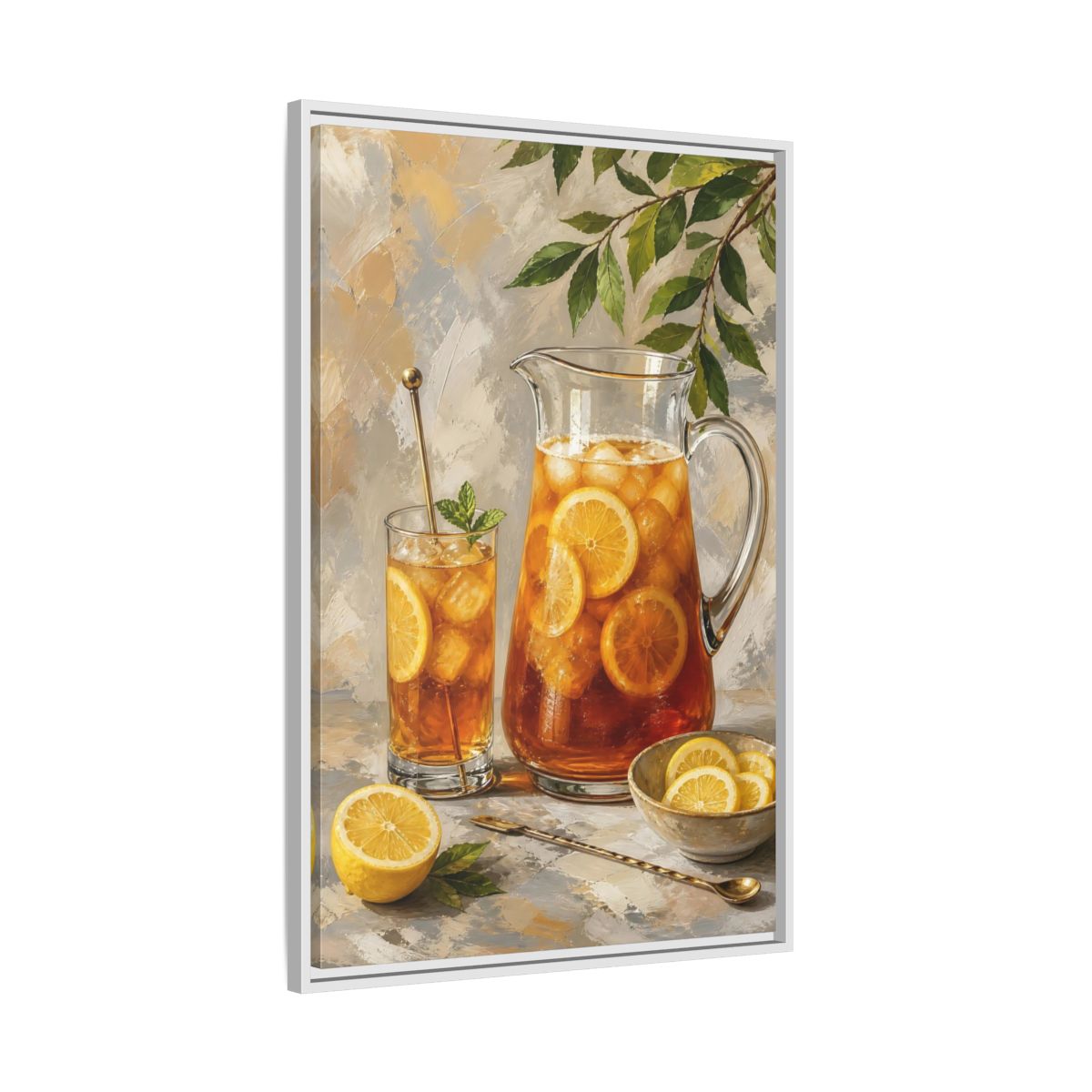 Side Mockup 9. Nature Iced Tea Lemon Iced Tea shown as framed canvas print
