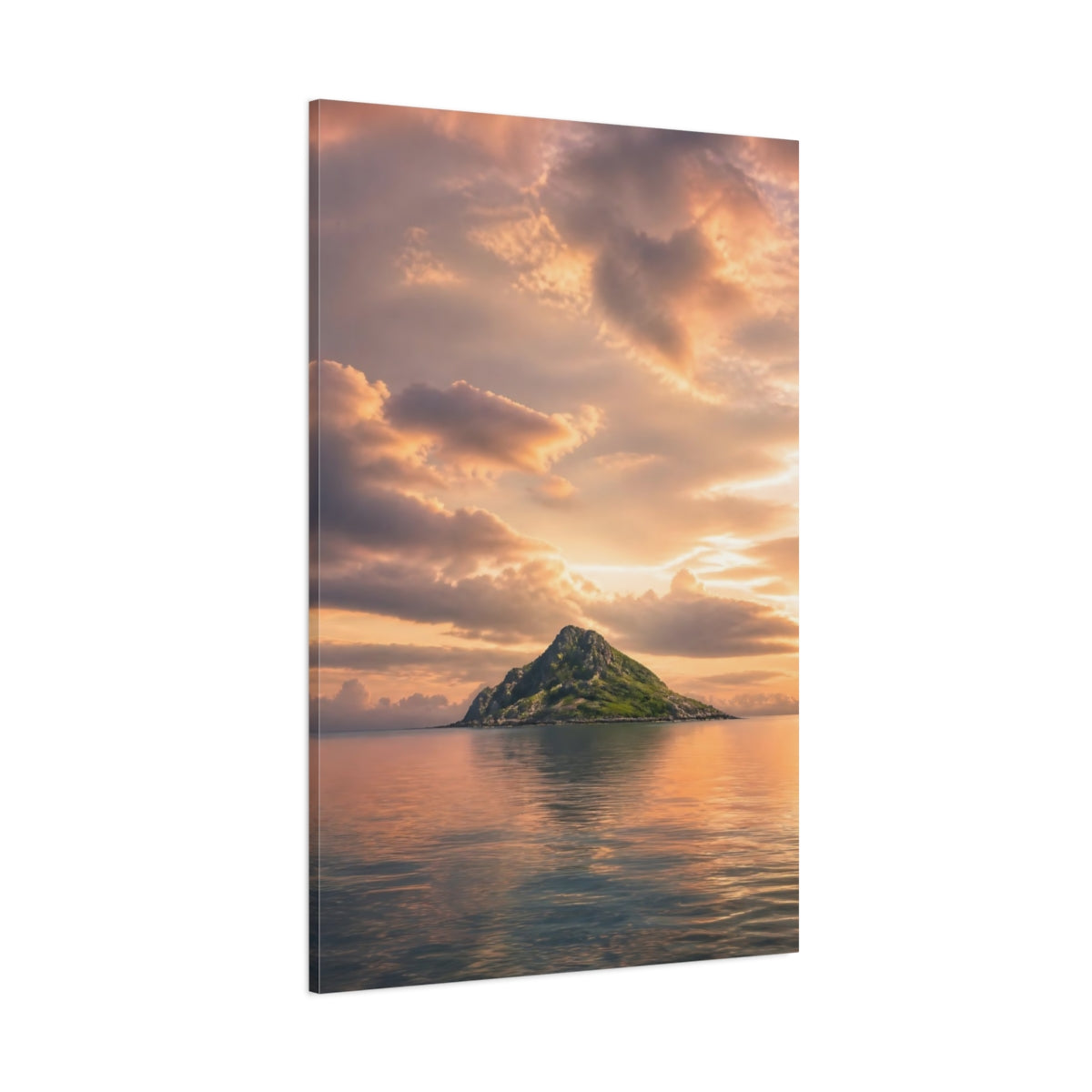 Side Mockup 1. Nature Island Orange Sky Island shown as stretched canvas wall art