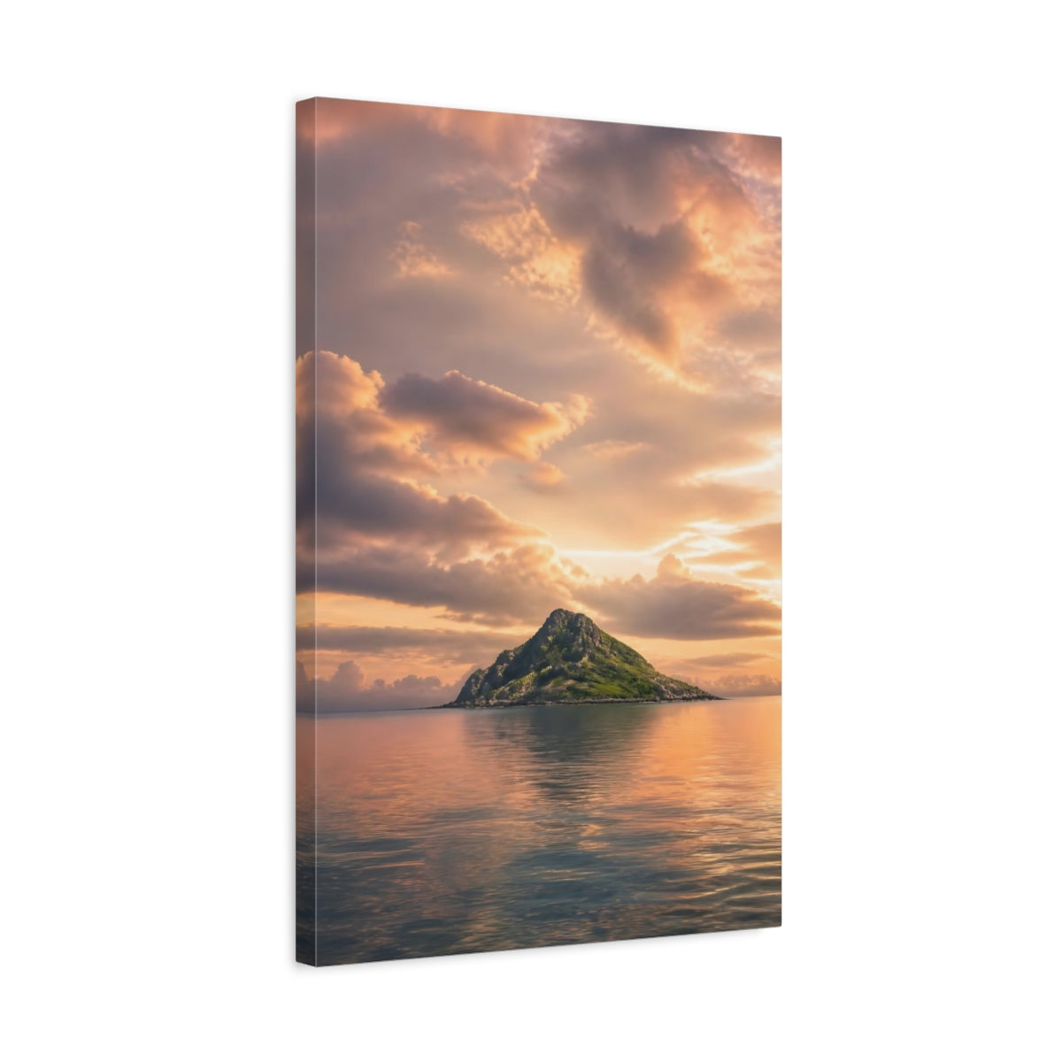 Side Mockup 3. Nature Island Orange Sky Island shown as stretched canvas wall art