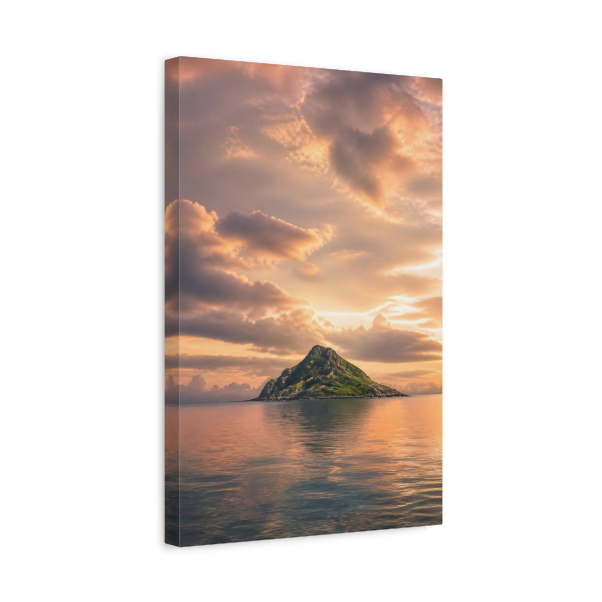 Side Mockup 4. Nature Island Orange Sky Island shown as stretched canvas wall art