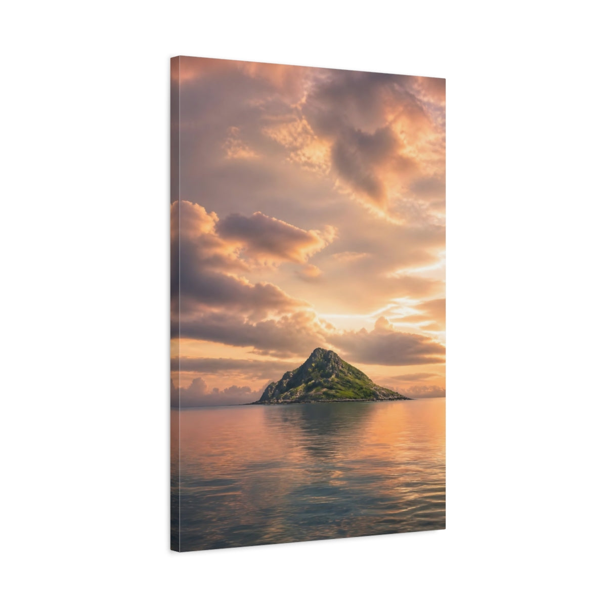 Side Mockup 2. Nature Island Orange Sky Island shown as stretched canvas wall art