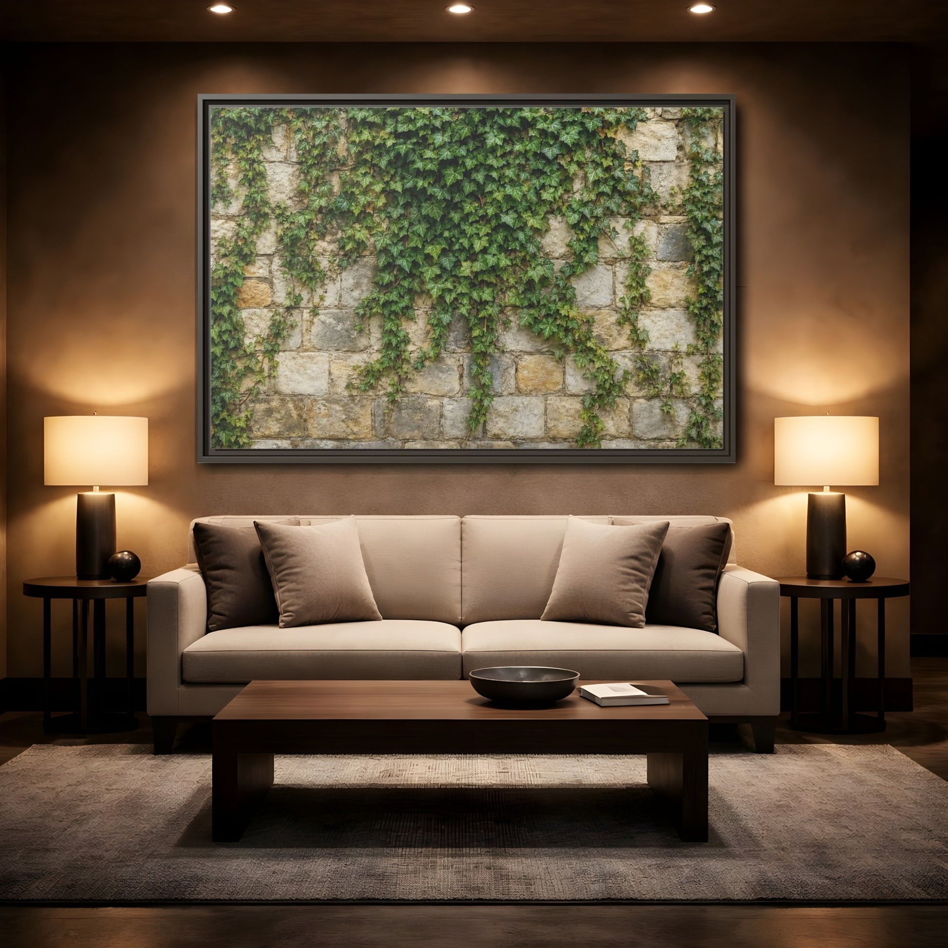 Mockup 2. Nature Ivy Green Ivy Wall shown as stretched canvas wall art