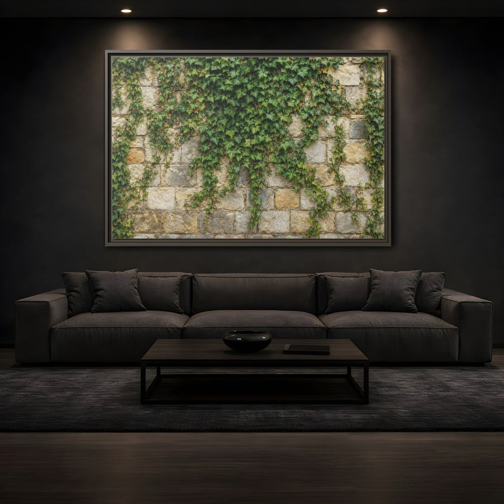 Mockup 3. Nature Ivy Green Ivy Wall shown as stretched canvas wall art