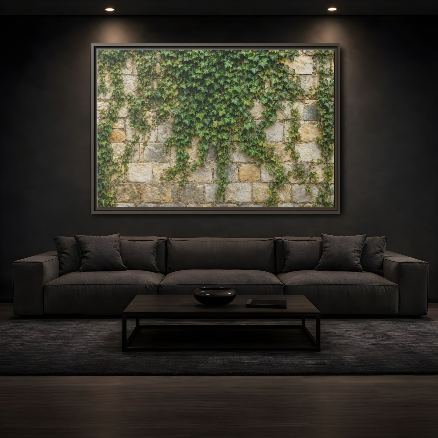 Mockup 3. Nature Ivy Green Ivy Wall shown as stretched canvas wall art