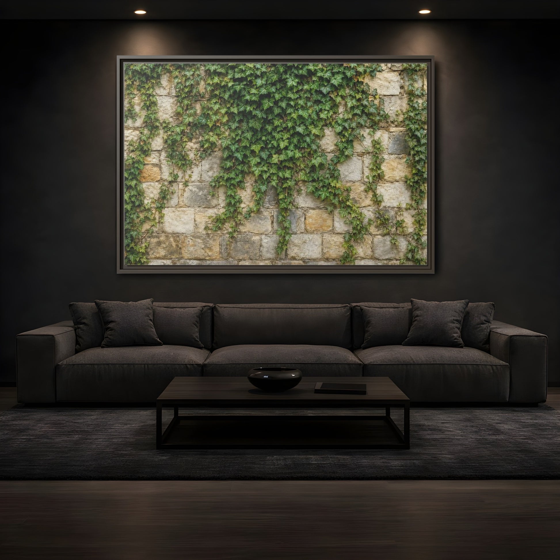 Mockup 3. Nature Ivy Green Ivy Wall shown as stretched canvas wall art