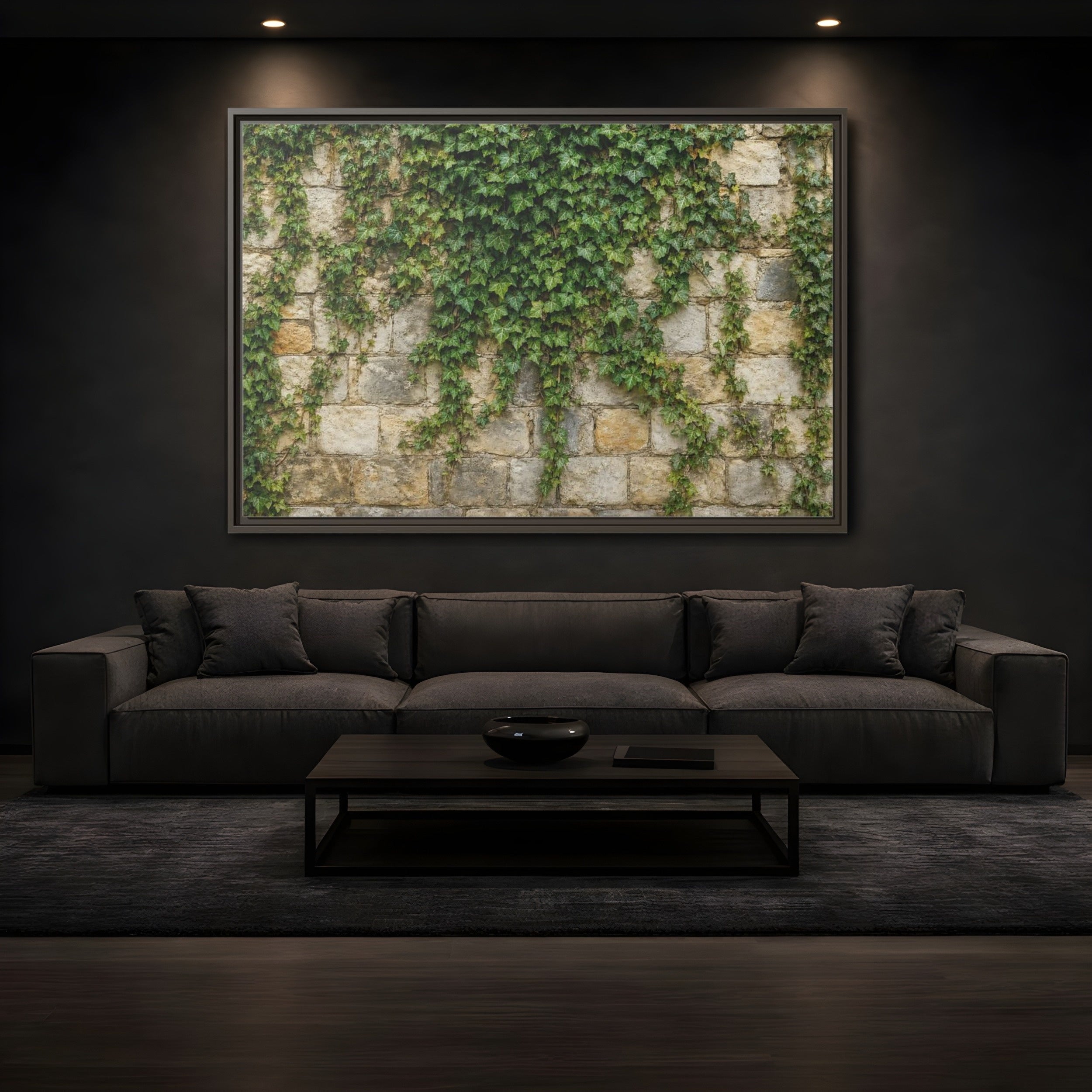 Mockup 3. Nature Ivy Green Ivy Wall shown as stretched canvas wall art