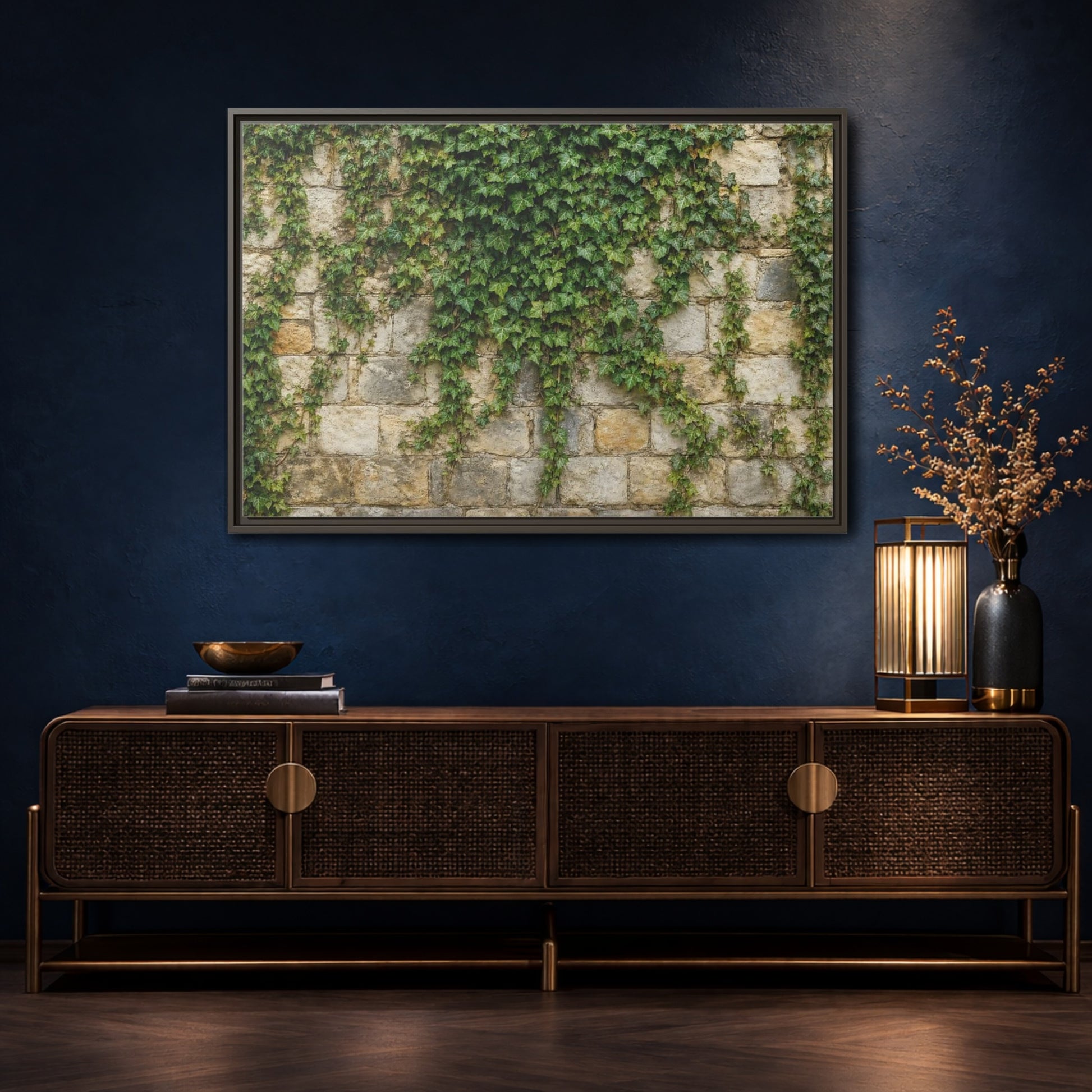 Mockup 4. Nature Ivy Green Ivy Wall shown as stretched canvas wall art