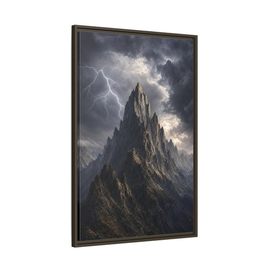 Main Mockup. Nature Jagged Peaks Dark Grey Landscape shown as stretched canvas wall art