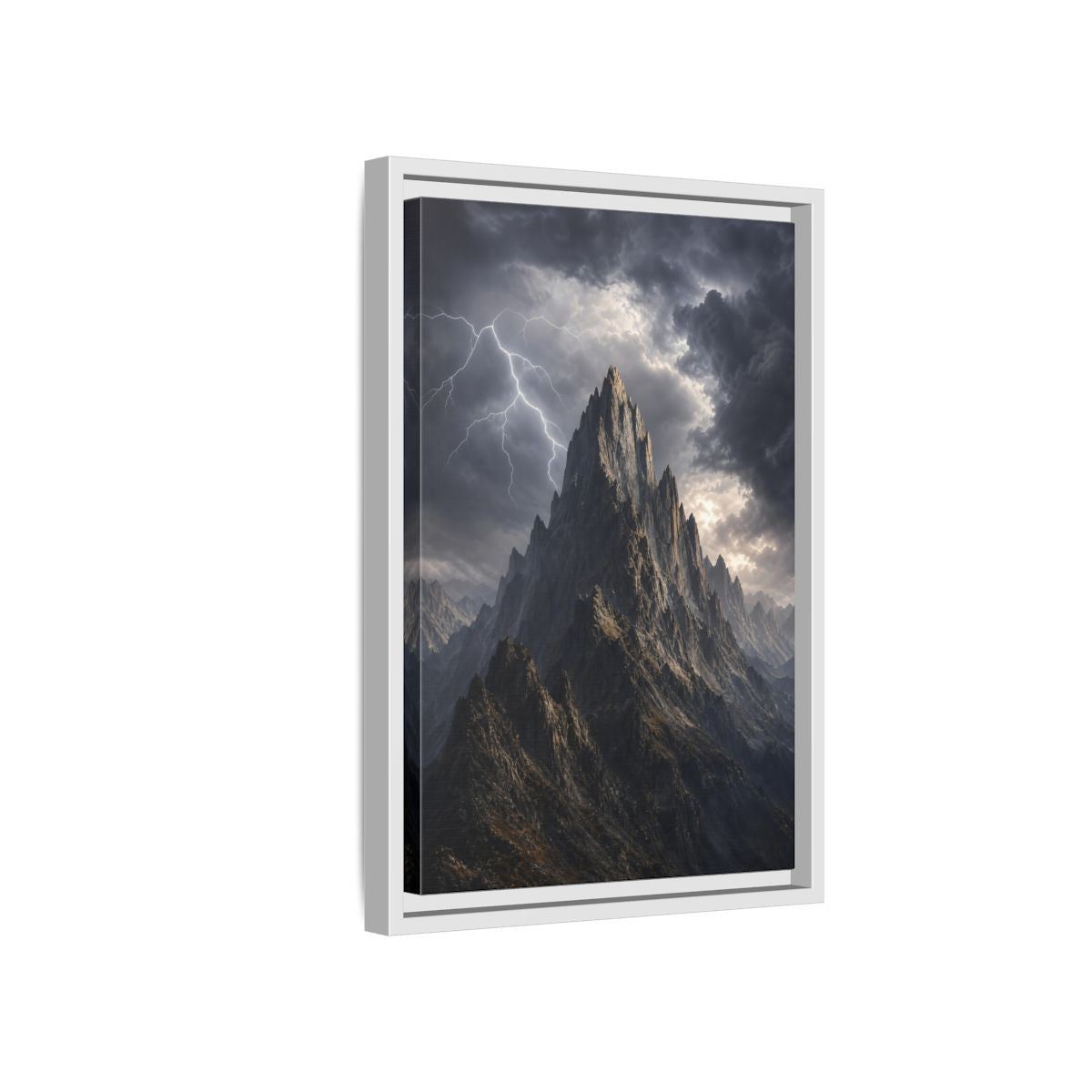 Side Mockup 4. Nature Jagged Peaks Dark Grey Landscape shown as stretched canvas wall art