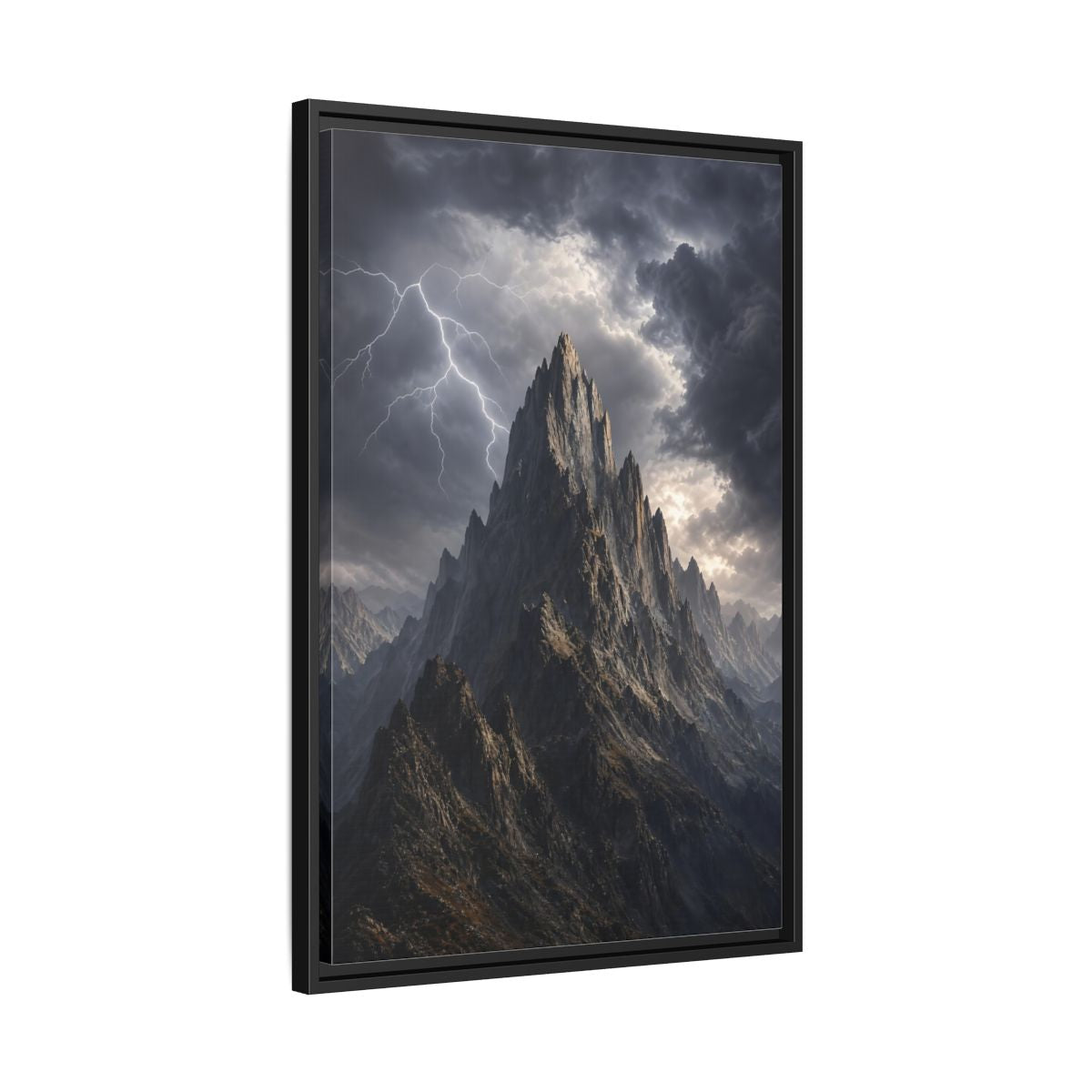 Side Mockup 14. Nature Jagged Peaks Dark Grey Landscape shown as stretched canvas wall art
