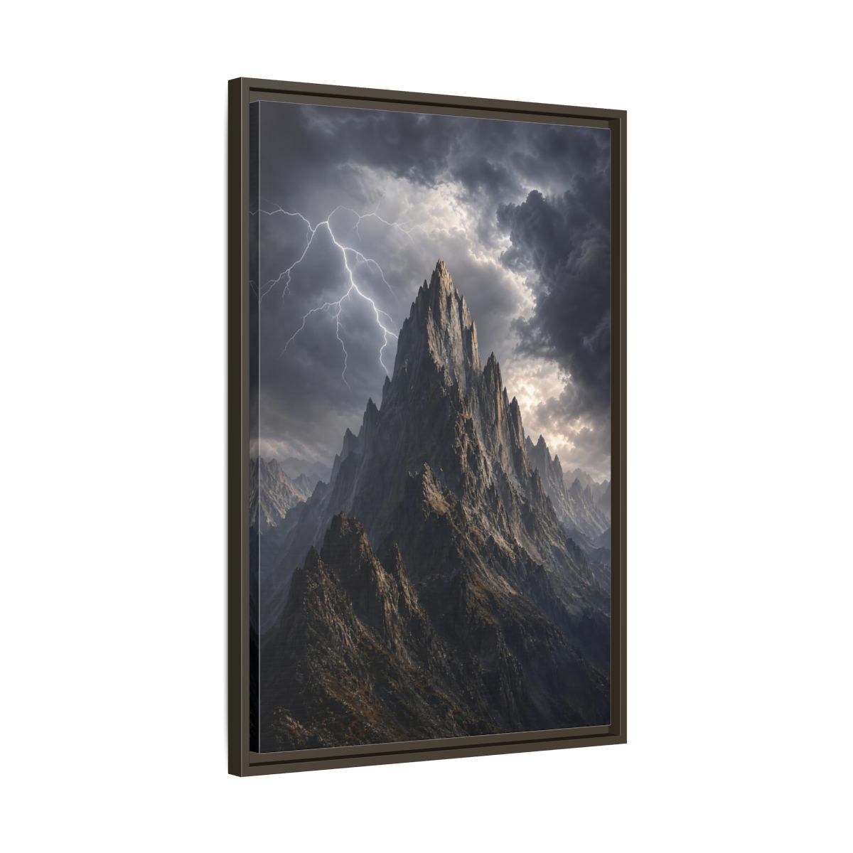Side Mockup 11. Nature Jagged Peaks Dark Grey Landscape shown as stretched canvas wall art