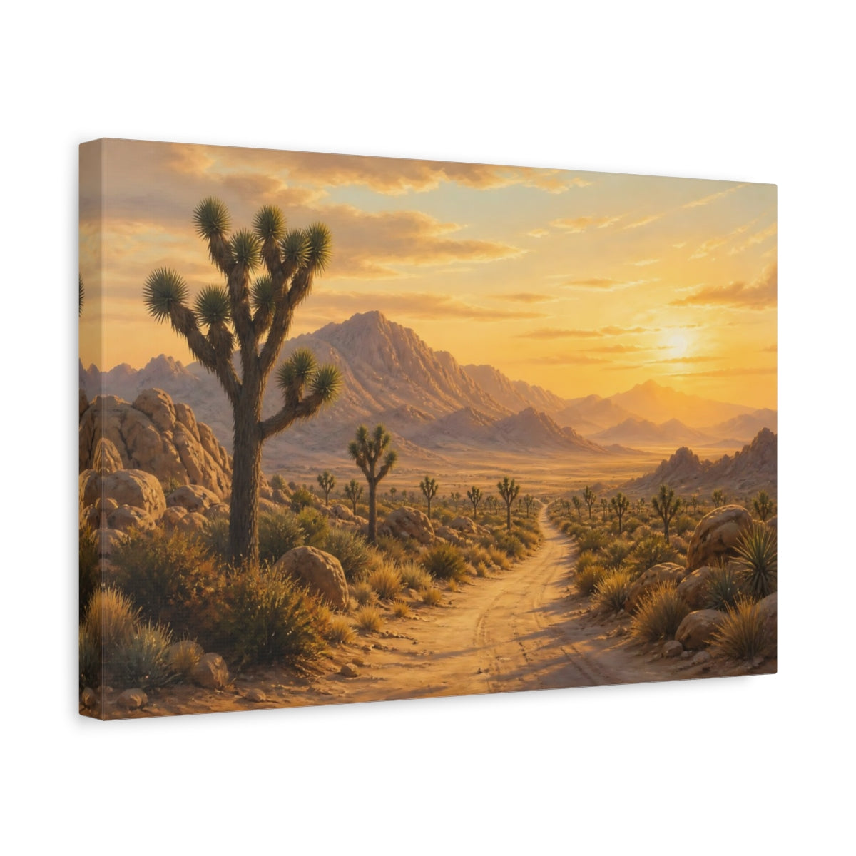 Side Mockup 4. Nature Joshua Tree Desert Sunset shown as stretched canvas wall art