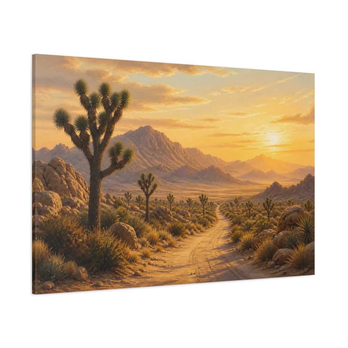 Side Mockup 1. Nature Joshua Tree Desert Sunset shown as stretched canvas wall art
