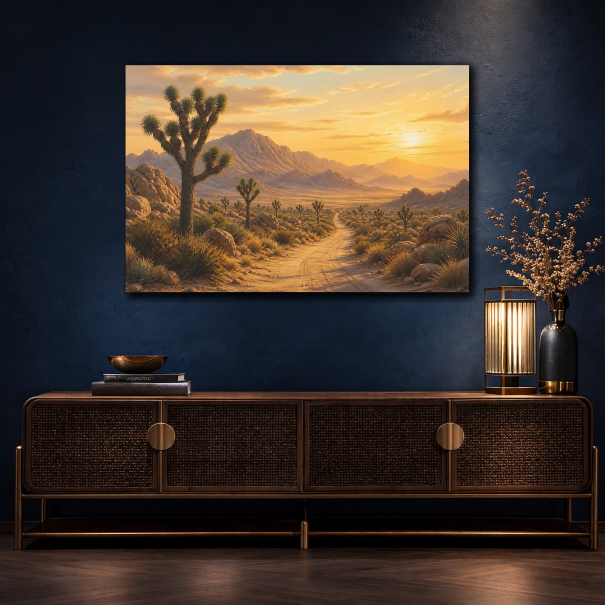 Mockup 4. Nature Joshua Tree Desert Sunset shown as stretched canvas wall art