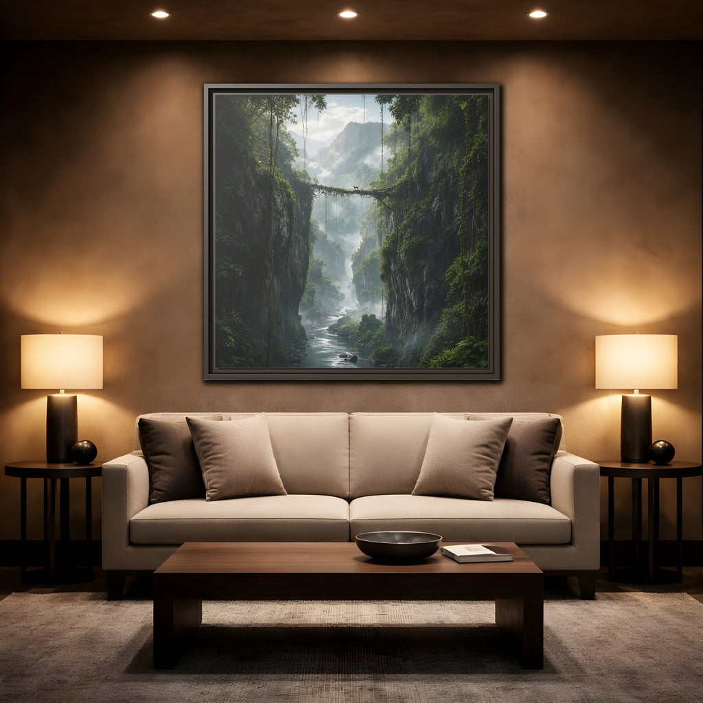 Mockup 2. Nature Jungle Gorge Green Jungle Canyon shown as stretched canvas wall art