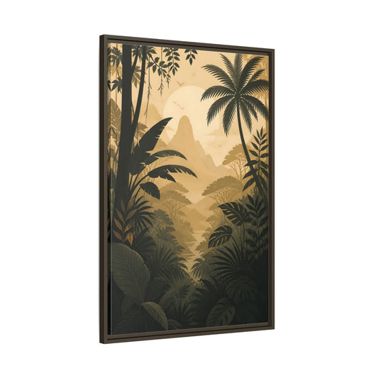 Main Mockup. Nature Jungle Landscape Brown And Gold shown as stretched canvas wall art