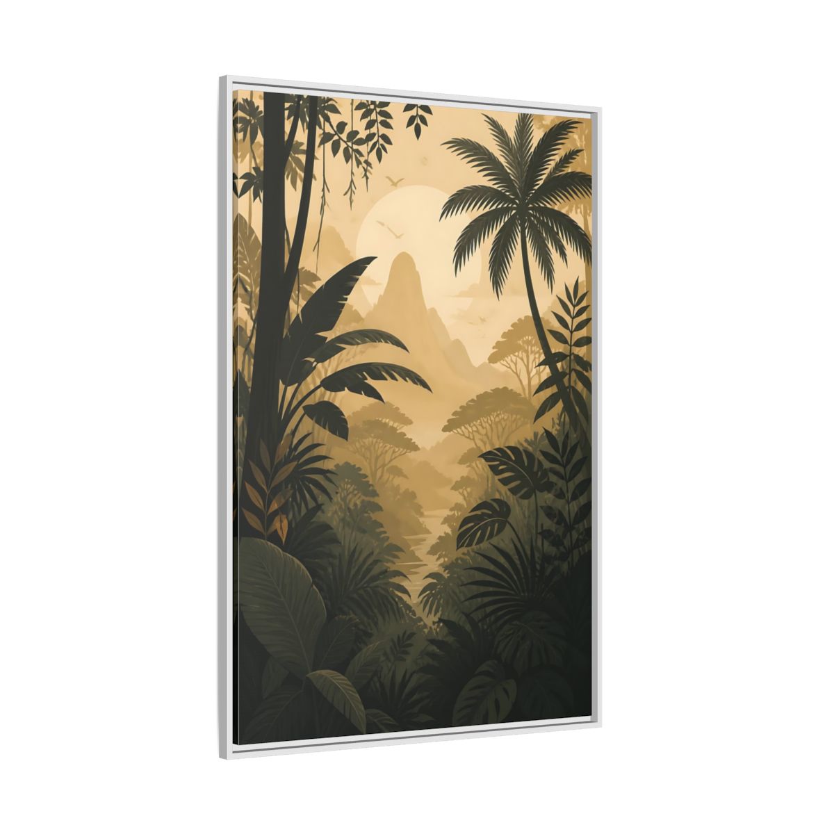 Nature Jungle Landscape Brown and Gold Framed Canvas Wall Art - Living Room, Above Couch shown as canvas wall art