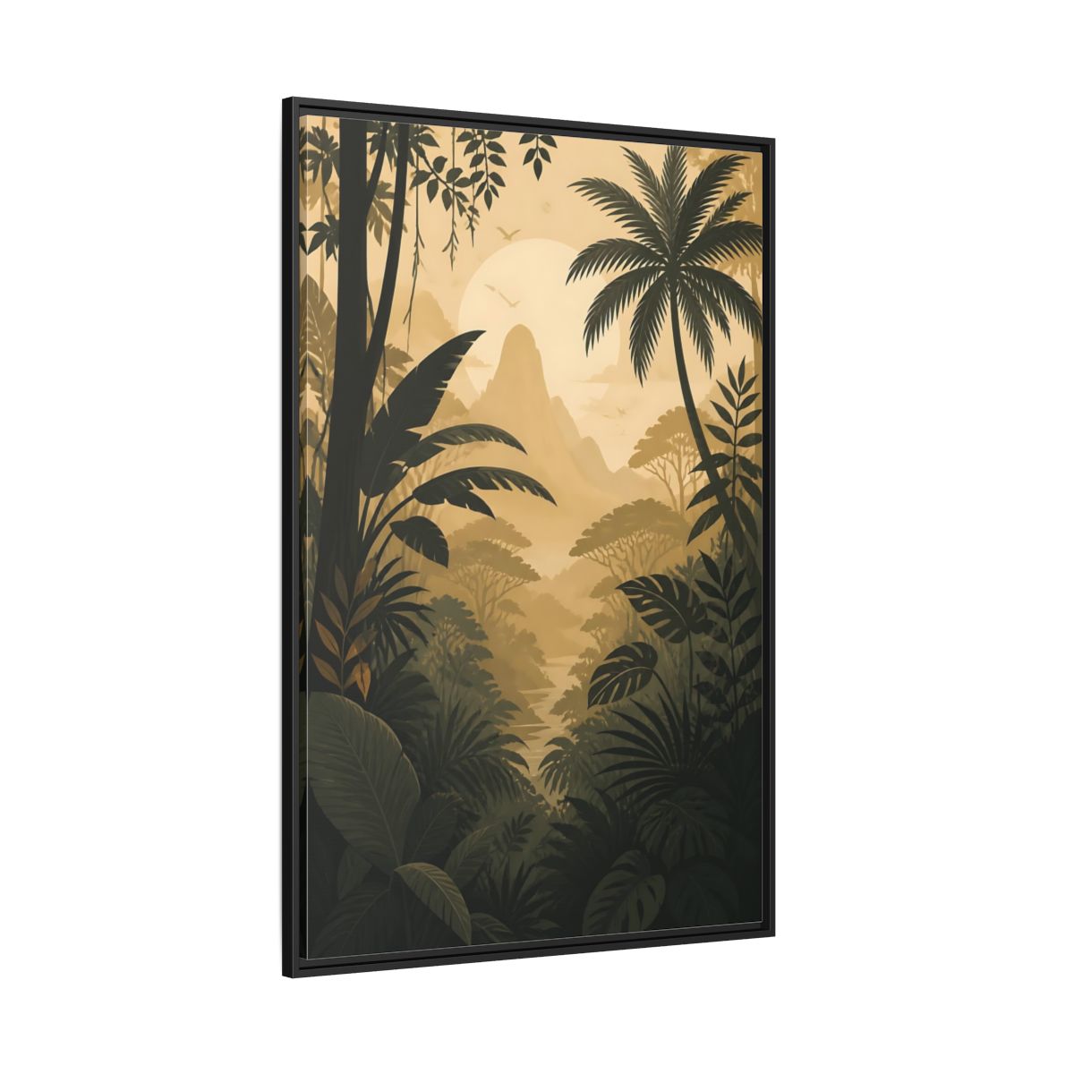 Nature Jungle Landscape Brown and Gold Framed Canvas Wall Art - Living Room, Above Couch shown as canvas wall art