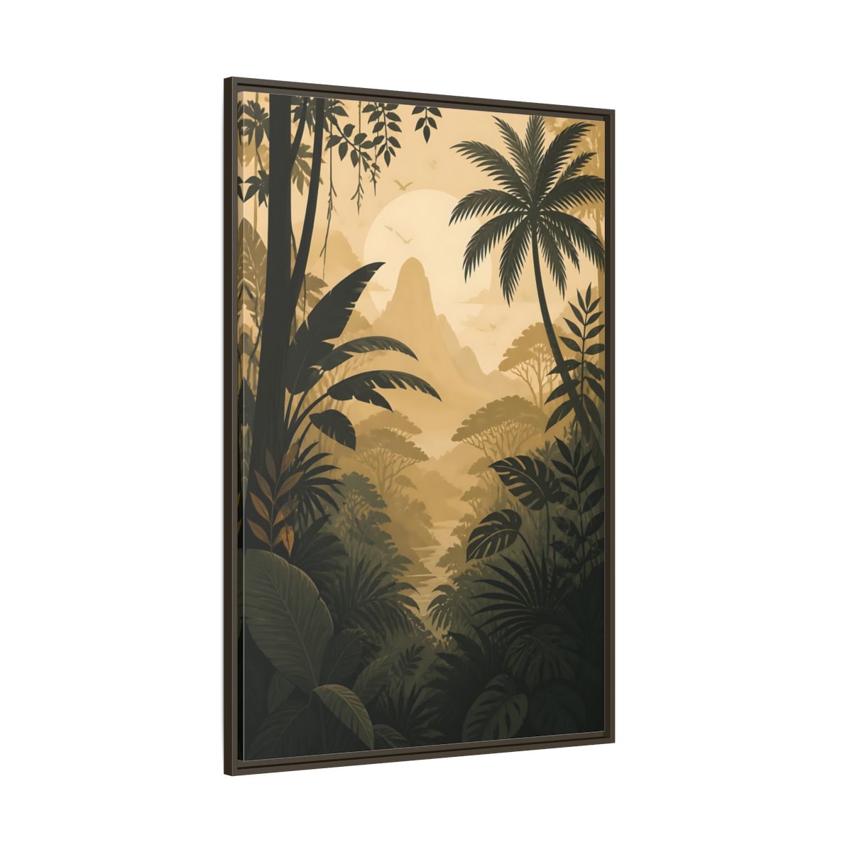 Nature Jungle Landscape Brown and Gold Framed Canvas Wall Art - Living Room, Above Couch shown as canvas wall art