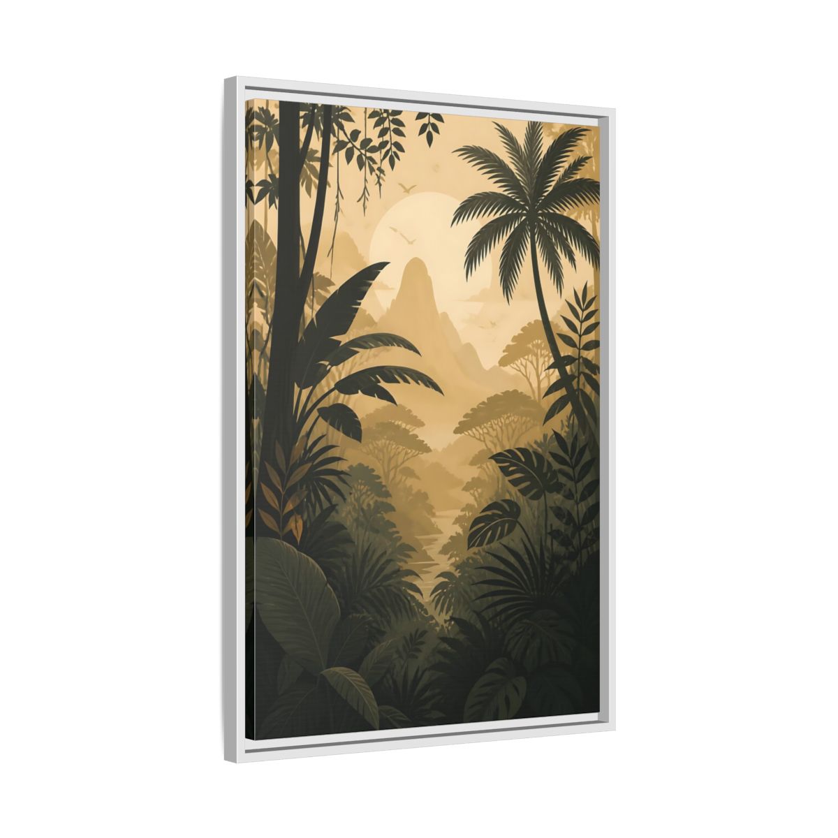 Nature Jungle Landscape Brown and Gold Framed Canvas Wall Art - Living Room, Above Couch shown as canvas wall art