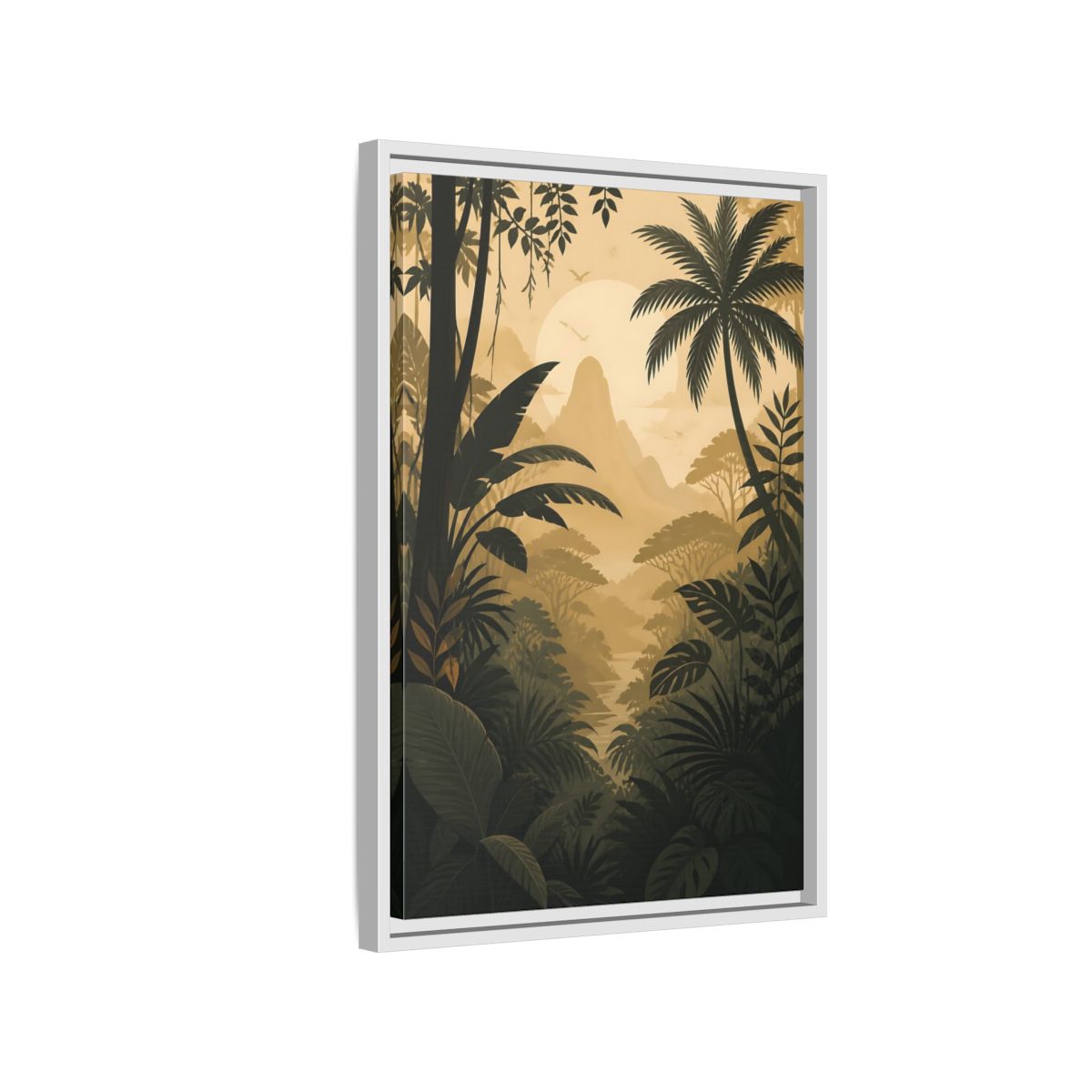 Nature Jungle Landscape Brown and Gold Framed Canvas Wall Art - Living Room, Above Couch shown as canvas wall art