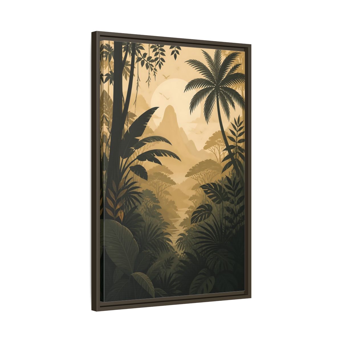 Nature Jungle Landscape Brown and Gold Framed Canvas Wall Art - Living Room, Above Couch shown as canvas wall art