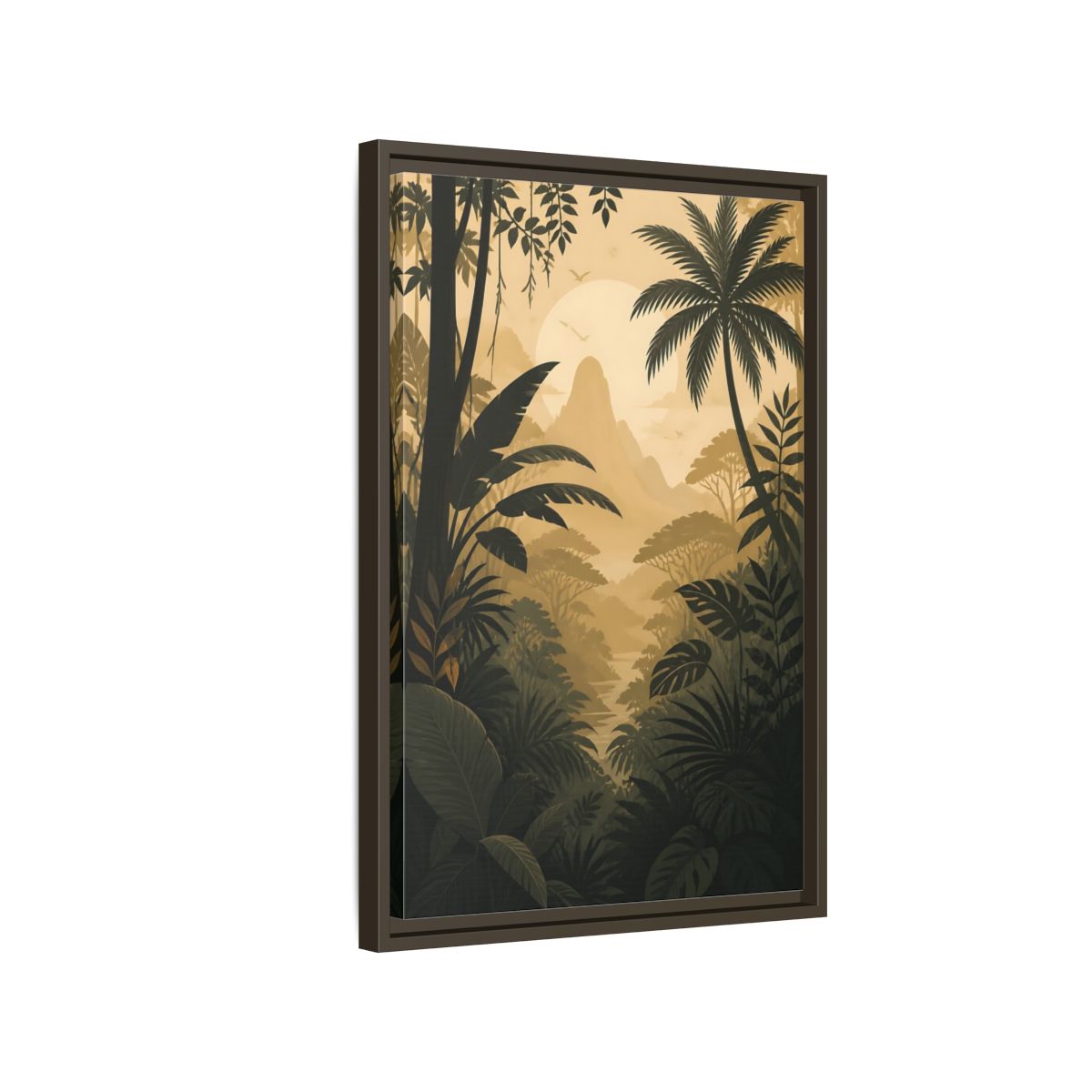 Nature Jungle Landscape Brown and Gold Framed Canvas Wall Art - Living Room, Above Couch shown as canvas wall art