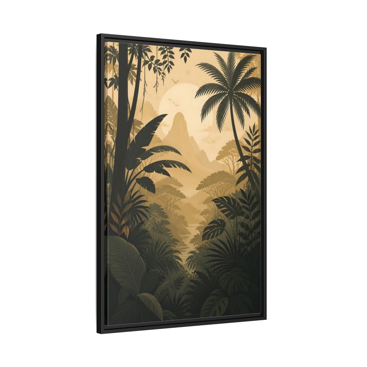 Nature Jungle Landscape Brown and Gold Framed Canvas Wall Art - Living Room, Above Couch shown as canvas wall art