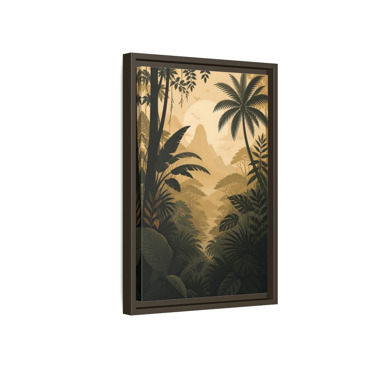 Nature Jungle Landscape Brown and Gold Framed Canvas Wall Art - Living Room, Above Couch shown as canvas wall art